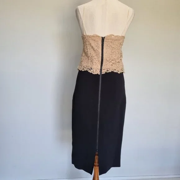 Witchery Black & Beige Lace Contrast Bodycon Dress Size 14 - Picture 5 of 8